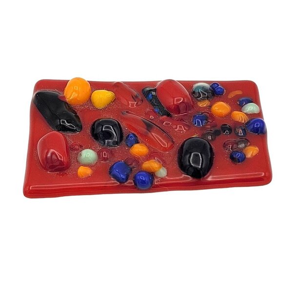 Handcrafted Colorful Fused Glass Bead Brooch Pin Abstract Design Vibrant Style - Picture 4 of 6